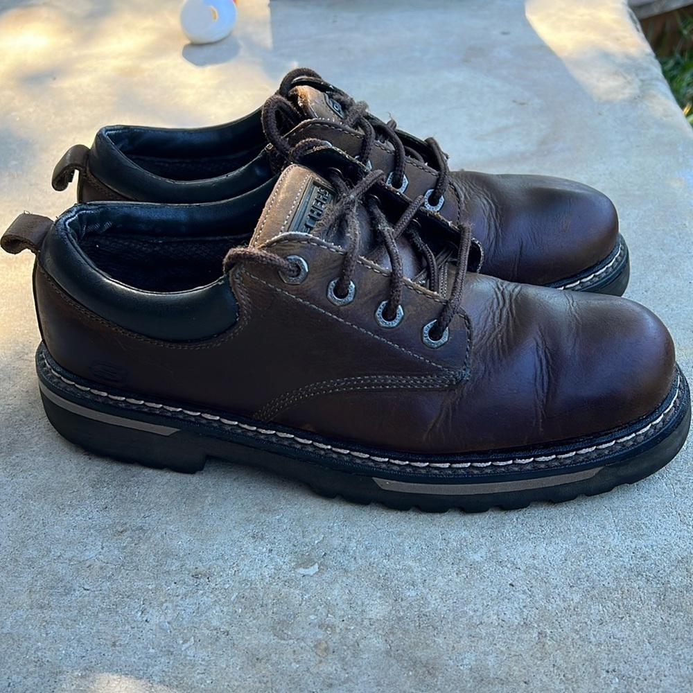Y2K Skechers Chunky Brown Leather Lace Up Men’s Shoes. Size 10